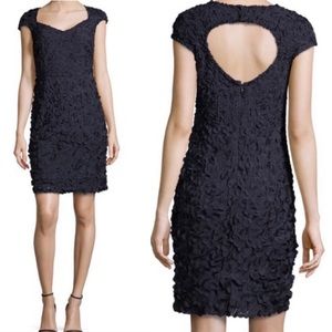 Theia Midnight Blue Petal Open Back Cocktail Dress Textured Formal Floral